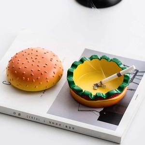 Cendrier moderne de style burger avec couvercle rabattable, fente pour cigarettes, facile à nettoyer, en résine durable, logo personnalisé, couleur OEM, portable, rond - Product Image 2