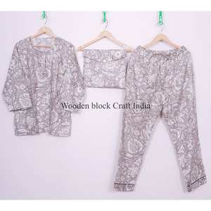 Ensemble de pyjama en coton indien pour femme, imprimé floral, avec fermeture boutonnée, pour la plage et la détente, ensemble de nuit, ensemble de pyjama - Product Image 1