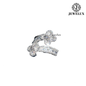 Jewelux Women's 925 Silver Cocktail <b>Ring</b> With Cut <b>Crystal</b> Flower Design Rhodium Plated Pave Setting Luxury Engagement - Product Image 2