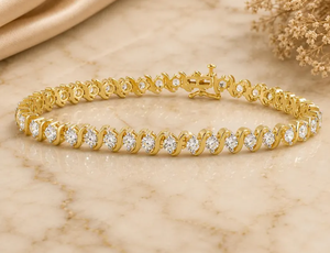 Pulsera de tenis de latón chapado en oro con diamantes cultivados en laboratorio para mujer, corte brillante redondo, cadena de lujo, brazalete, regalo de joyería - Product Image 1