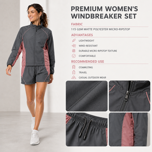 Ensemble veste et short de sport pour femme avec logo personnalisé, coupe oversize, en polyester léger, style streetwear, fournisseur de vêtements pour commandes en gros - Product Image 1