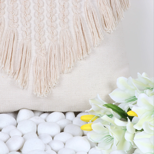 Hand Tufted Texture Boho Ivory Stripe Fringe Cushion Cover Handmade <b>Decorative</b> <b>Pillow</b> Case for Sofa Bedroom Living Room Home - Product Image 5
