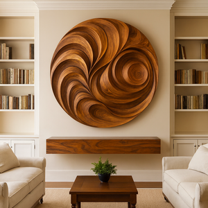 Sculpture murale abstraite en bois massif sculpté à la main, écologique, style Art déco, pour décoration d'anniversaire ou de Diwali, sculpture murale suspendue - Product Image 3