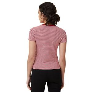 Camiseta de algodón 100% para mujer, con cuello redondo, manga corta, a rayas, corte ajustado, tejido de punto, informal, para primavera/verano. - Product Image 4