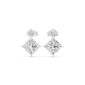 Wholesale Price Princess & Round Cut Lab Grown Diamond Studs Good Quality Pure 14k White Gold <b>Fine</b> <b>Earrings</b> For Girls & Women - Product Image 1