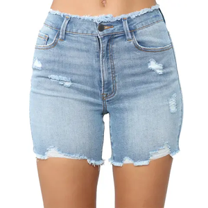 Shorts de mezclilla casuales de verano de cintura alta para mujer, estilo premium, a la moda, rasgados, de gran venta - Product Image 4