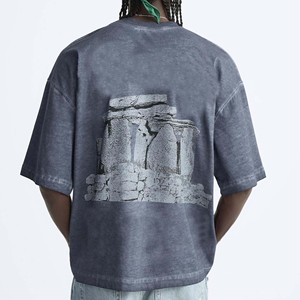 T-shirt en coton surdimensionné pour homme, col rond, manches courtes, aspect délavé, couleur unie, tissu jersey décontracté - Product Image 4