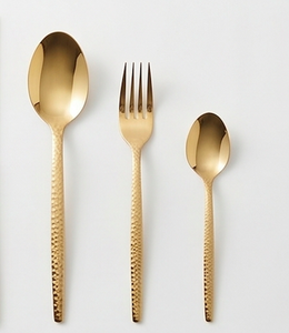 <b>Golden</b> Flatware <b>Set</b> With Textured Handles Modern Design Dishwasher Safe For Wedding Events And Home Use - Product Image 1