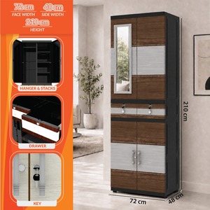Naiba Drawer Fit Plastic Wardrobe Cabinet Brown with Drawer, Shelves, Hanger & <b>Mirror</b> for Clothing Storage Bedroom Furniture - Product Image 5