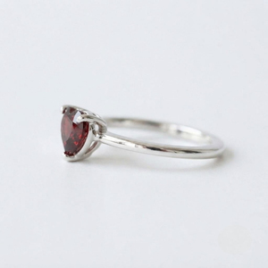 Rhaya Jewels Classic Rhodium Plated 925 Sterling <b>Silver</b> Heart Cut <b>Garnet</b> Solitaire <b>Ring</b> Prong Setting Dainty Trendy Micro Insert - Product Image 3