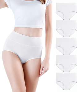 Culotte taille haute pour femme, style tendance, en coton doux et extensible, respirante, avec soutien délicat, couvrance intégrale, pour usage quotidien, toucher lisse - Product Image 1