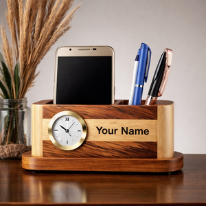 Classic Style Wooden Rectangle Desktop Multifunction Pen Holder Organizer Storage Box Wall Mount Ecowoodies at Best Price - Product Image 3