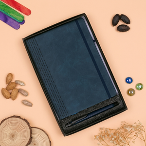 Coffret Cadeau Stylo Bille et Agenda Relié en Velours PU Bleu Premium Aurelux 192 Pages Gravure Laser/Estampage/Relief Professionnelle - Product Image 4