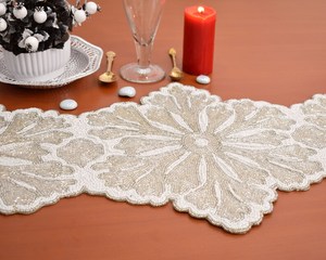 Handmade Luxury Customized Shape Fabric Table <b>Runner</b> <b>Green</b> Cream Embroidered Design Mats Pads Eco-Friendly Durable Lightweight - Product Image 4