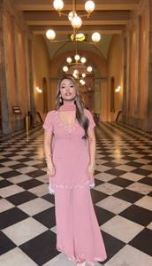 Ensemble Salwar en polyester brodé rose avec dupatta, tenue traditionnelle indienne et pakistanaise pour mariage, coupe ample longueur cheville pour femme - Product Image 5