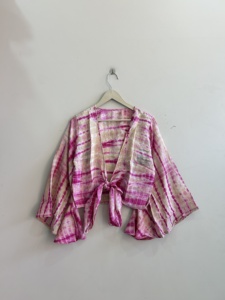 Women Vintage Silk Wrap Top <b>Boho</b> Crepe Silk Crop Top Bell Sleeve Tank Top Women Blouse - Product Image 3