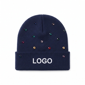 Bonnet d'hiver unisexe personnalisé avec logo brodé, orné de perles et de strass, bonnet tricoté chaud et doux pour femmes, idéal pour les températures froides - Product Image 4