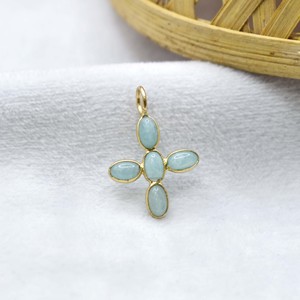 Amazonite Cross Pendant Gold Plated Oval Gemstone Charm Bezel Set Dainty Religious Jewelry Women Handmade Minimal Necklace - Product Image 1