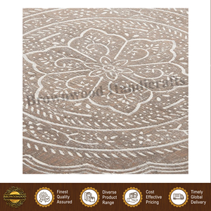 Hot Selling <b>Hand</b> Carved White <b>Wash</b> Color Round Shape Wooden Food Serving Tray <b>Set</b> of 2 Trays with Metal Handles From India - Product Image 5