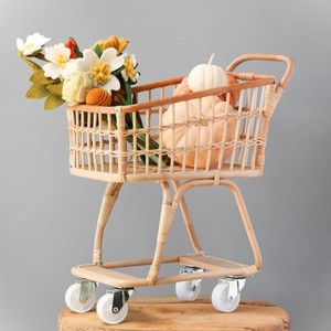 Rattan <b>Small</b> Supermarket Cart With <b>Wheels</b> Preschooler Wicker Handmade Shopping Trolley Easy Storage for Kids - Product Image 6