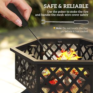 Focolare Esagonale da Esterno da 28 Pollici con Griglia, Braciere a Legna, Griglia per Cucinare, Pala per il Fuoco, Schermo Antifiamma e Coperchio - Product Image 5