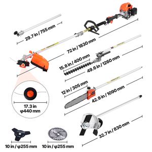 Tagliasiepi a Benzina 26cc 6-in-1 a 2 Tempi con Asta di Prolunga per Decespugliatore e Set di Protezioni Inclusi - Product Image 3