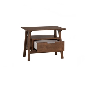 Japandi <b>Walnut</b> Wooden Side Bed <b>Table</b> with Floating Storage Drawer in Rubberwood for Bedroom and Hospitality Projects - Product Image 2
