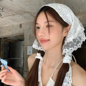 Pañuelo triangular de encaje Y2K, pañuelo para el cuello con bordado floral, pañuelo para el cabello de ganchillo, bandanas para mujeres y niñas, pañuelo de encaje. - Product Image 1