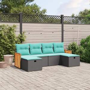 Conjunto de Sofás Modulares Grandes de Ratán PE Negro para Jardín, Elegante Espacio de Vida al Aire Libre - Product Image 1