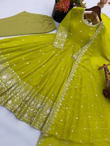 Salwar Kameez Tradicional Indio para Mujer, de Piel Sintética, Moderno, de Secado Rápido, Verde, Bordado, Corte Regular, Traje de Boda, India, Pakistán - Product Image 6
