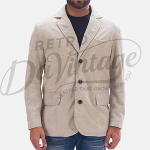 Chaqueta Blazer de Cuero de Cabra Genuino Suave, Color Beige Premium para Hombre, Corte Entallado, Estilo Casual, de Negocios, Deportivo y a la Moda - Product Image 5