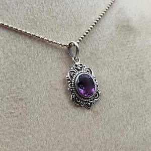 Pendentif en argent sterling avec améthyste, style vintage, filigrane bohème, bijou en pierre précieuse violette, élégant cadeau fait main - Product Image 6