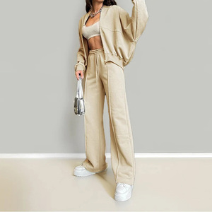 Ensemble de survêtement gris pour femme, sweat à capuche et pantalon long, coupe décontractée, couleur unie, taille à cordon, respirant - Product Image 2