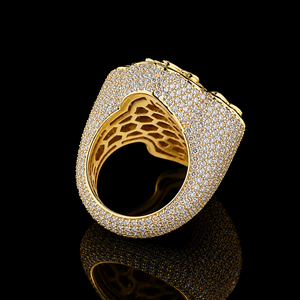 Luxury Geometric Cocktail <b>Ring</b> With Round and Baguette Cut Moissanite Pave Setting Diamond Yellow Gold Plated Unisex Party Wear - Product Image 4