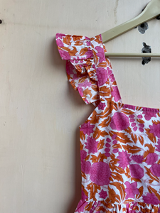 Vestido Maxi Bohemio Rosa y Blanco para el Verano, Estampado Floral a Mano, Cuello Cuadrado, Sin Mangas, Tela de Algodón, Vestido Largo - Product Image 2