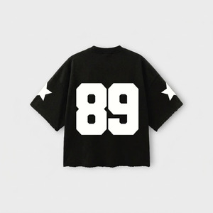 Camiseta Gráfica Negra Personalizada para Hombre, con Estampado del Número 98, Cuello Redondo, Manga Corta, Estilo Urbano, Algodón Grueso de 220g, Lavado Vintage, Talla Grande - Product Image 2