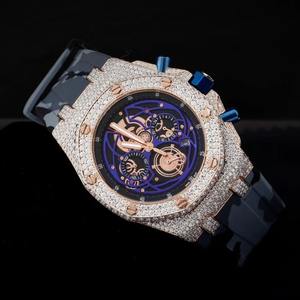 High-End Moissanite Skeleton for <b>Watch</b> Luxury Stainless Steel Leather Strap Business Use 2-Year Warranty 20mm Pass Diamond - Product Image 1