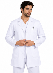 Blouse de laboratoire blanche en gros pour hommes, uniforme de médecin à manches longues, vêtement de travail médical respirant en polycoton, logo hôpital pharmacie - Product Image 6