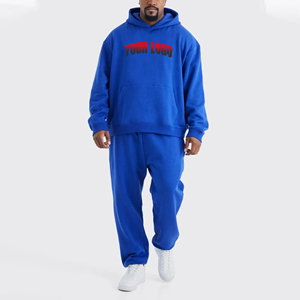 Custom Heavyweight Oversized Cropped Streetwear <b>Hoodie</b> and Sweatpants Set Wholesale Premium Baggy Fit Solid Tracksuit for <b>Men</b> - Product Image 4