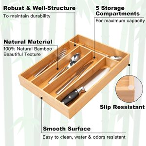 Organisateur de tiroir de cuisine en bambou pour ustensiles, couverts, plateau extensible pour couverts - Product Image 6