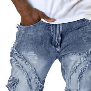 Pantalones Vaqueros de Mezclilla para Hombre, Color Azul Claro, Desgastados, con Efecto Apilado, Deshilachados, de Pierna Recta, Estilo Casual, Urbano, Vintage, Lavados, a la Moda - Product Image 6