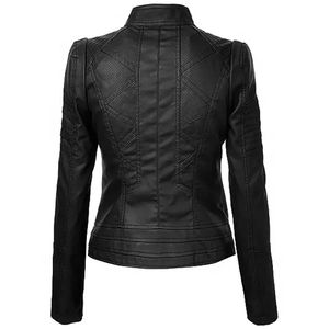 Veste en cuir d'agneau véritable pour femme, design personnalisé OEM, veste d'hiver élégante, style tissu, veste de moto pour femme - Product Image 2