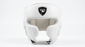 Protector de Cabeza de Boxeo Unisex Blanco, de Cuero Vacuno, Transpirable, Ajustable con Cierre de Velcro, Protección Básica para Entrenamiento - Product Image 1
