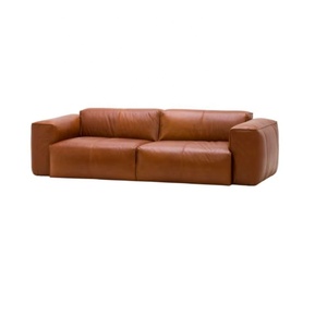 Modern Brown PU Leather Three Seat <b>Sofa</b> with <b>Inflatable</b> Design Durable Foam Filling for Living Room Villa & Warehouse Use - Product Image 1