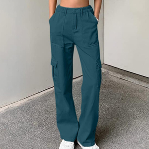 European American Women <b>High</b> <b>Waist</b> Drawstring <b>Cargo</b> Pants Casual Streetwear Running Sports Outdoor Trousers with Multi Pockets - Product Image 3