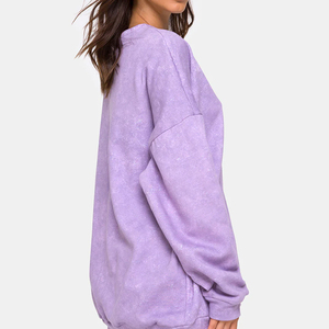Sweat-shirt surdimensionné pour femme, col rond, couleur unie, manches longues, en coton tricoté respirant, style automne avec poches, violet clair - Product Image 4