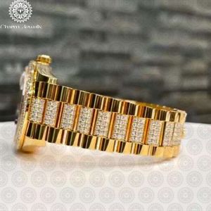 Charm Jewels Luxury Men's Yellow Gold <b>Diamond</b> <b>Watch</b> Round Analog Quartz 42mm Sapphire Crystal Folding Clasp - Product Image 4