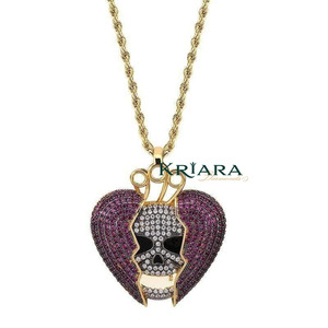 Colgante de Calavera con Corazón, Plata 925, Chapado en Oro de 18K, Moissanita Morada Cúbica, Estilo Hiphop, Joyería Unisex - Product Image 1