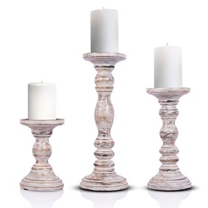 Ensemble de porte-bougies en bois de manguier artisanal - Décoration rustique en bois brun - Vente en gros - Product Image 2