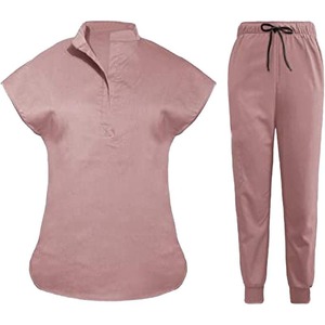 Nouvel ensemble de blouses d'infirmière en tissu élastique tissé à fleurs, col en V, manches courtes, pour femmes, idéal pour l'hôpital, disponible au Pakistan - Product Image 3